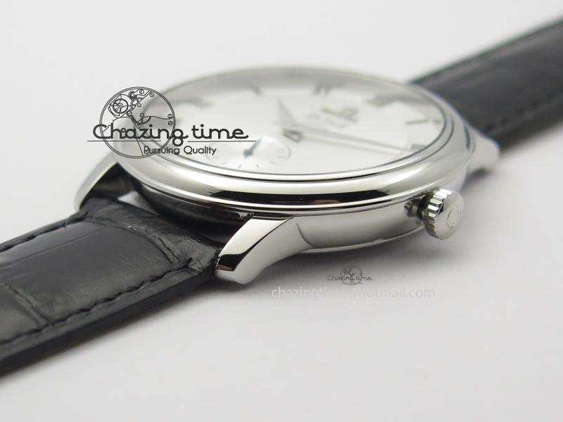 De Ville MK 1:1 Best Edition SS White Dial On Black Leather Asian Seagull T1701 (Sec@6)