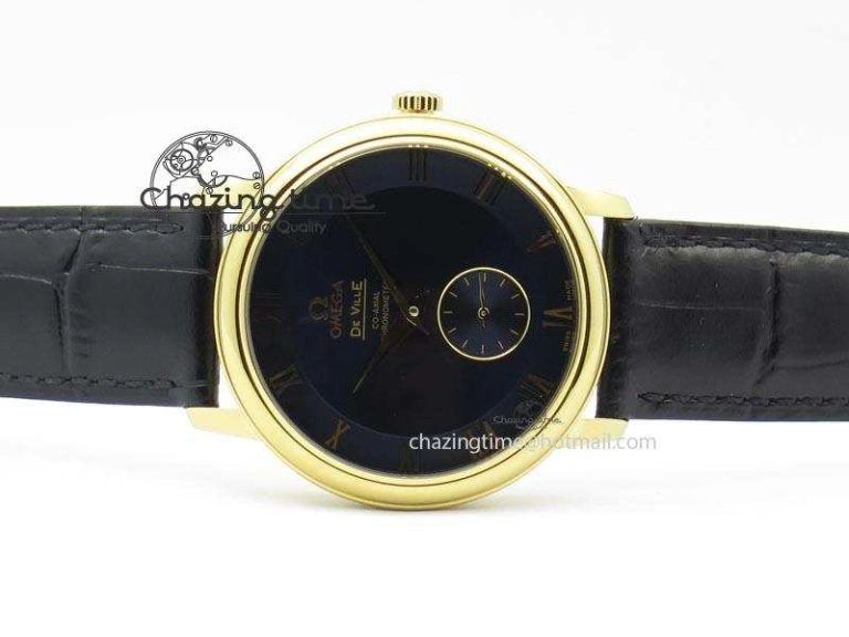 De Ville MK 1:1 Best Edition YG Blue Dial On Black Leather Asian Seagull T1701 (Sec@6)