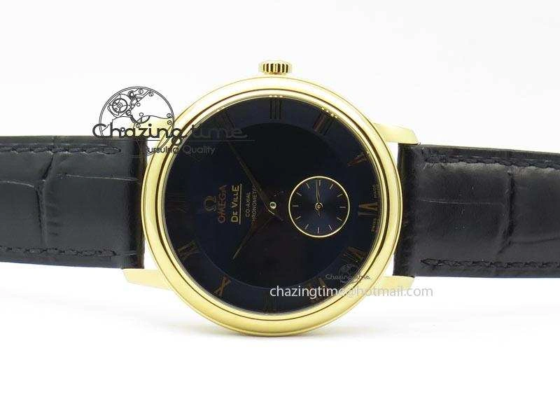 De Ville MK 1:1 Best Edition YG Blue Dial On Black Leather Asian Seagull T1701 (Sec@6)