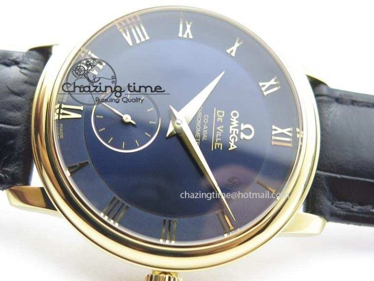 De Ville MK 1:1 Best Edition YG Blue Dial On Black Leather Asian Seagull T1701 (Sec@6)