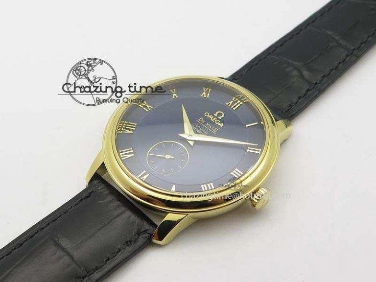 De Ville MK 1:1 Best Edition YG Blue Dial On Black Leather Asian Seagull T1701 (Sec@6)