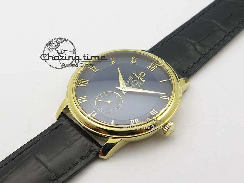 De Ville MK 1:1 Best Edition YG Blue Dial On Black Leather Asian Seagull T1701 (Sec@6)