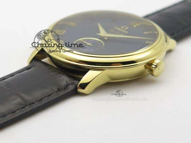 De Ville MK 1:1 Best Edition YG Blue Dial On Black Leather Asian Seagull T1701 (Sec@6)