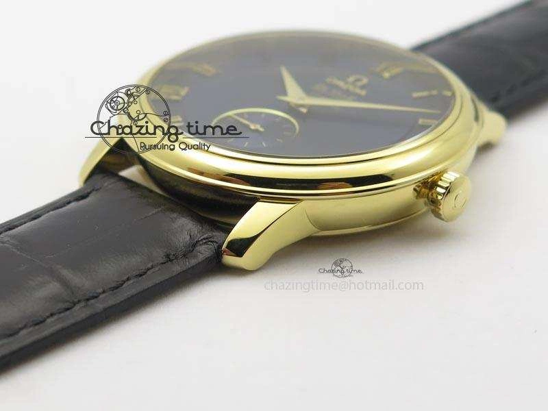 De Ville MK 1:1 Best Edition YG Blue Dial On Black Leather Asian Seagull T1701 (Sec@6)