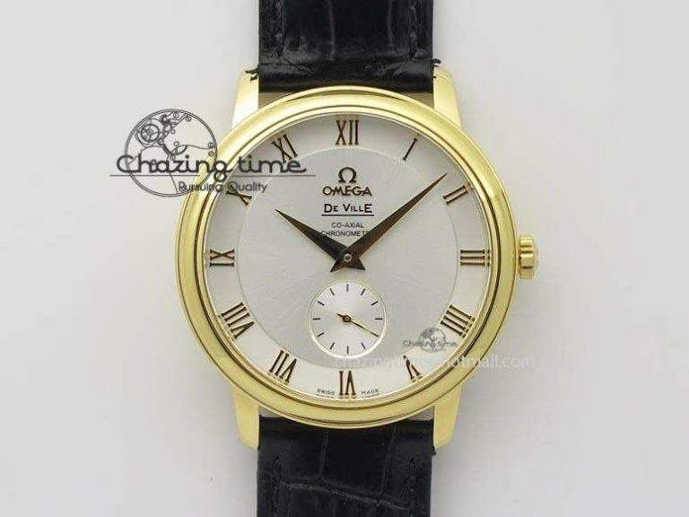 De Ville MK 1:1 Best Edition YG White Dial On Black Leather Asian Seagull T1701 (Sec@6)