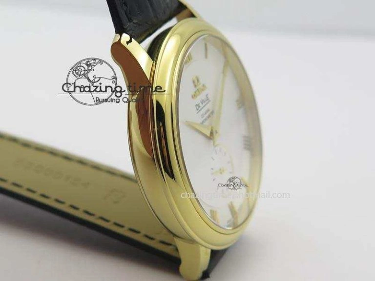 De Ville MK 1:1 Best Edition YG White Dial On Black Leather Asian Seagull T1701 (Sec@6)