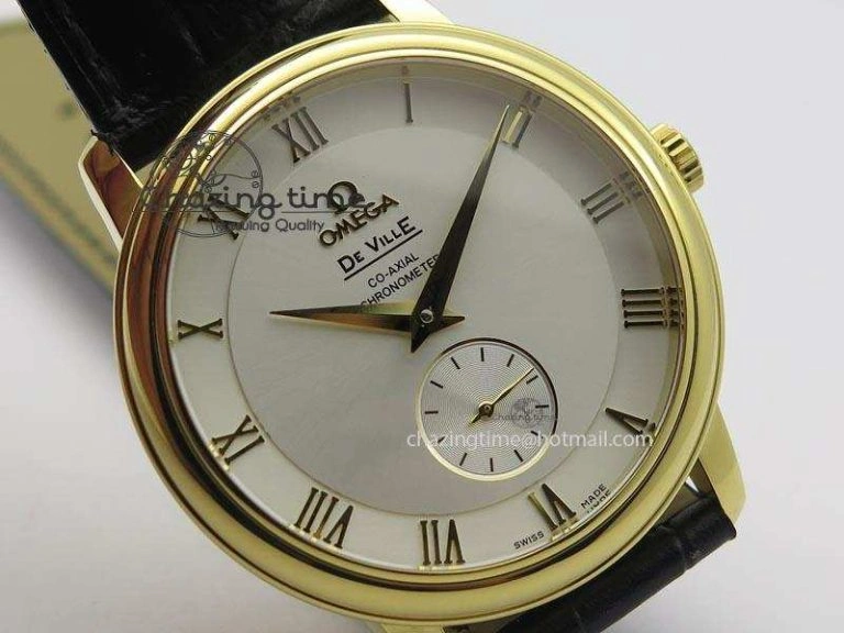 De Ville MK 1:1 Best Edition YG White Dial On Black Leather Asian Seagull T1701 (Sec@6)