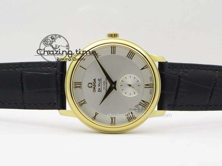 De Ville MK 1:1 Best Edition YG White Dial On Black Leather Asian Seagull T1701 (Sec@6)