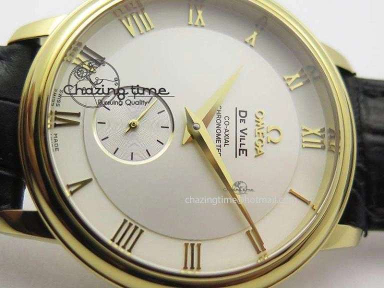 De Ville MK 1:1 Best Edition YG White Dial On Black Leather Asian Seagull T1701 (Sec@6)