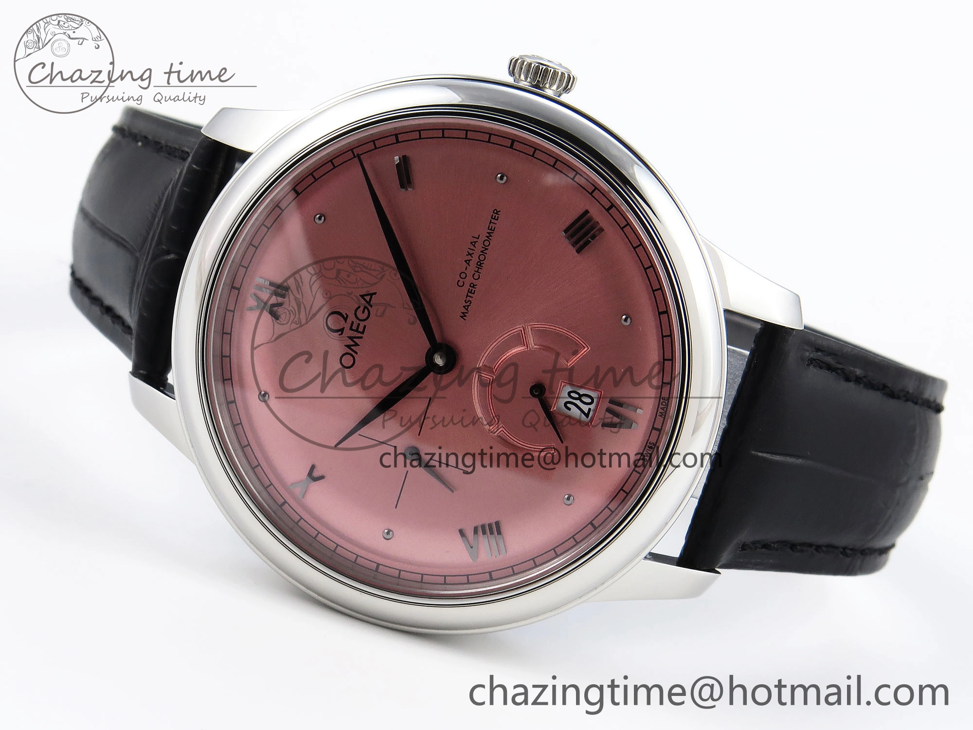 De Ville Power Reserve SS MKF 1:1 Best Edition Pink Dial on Black Leather Strap
