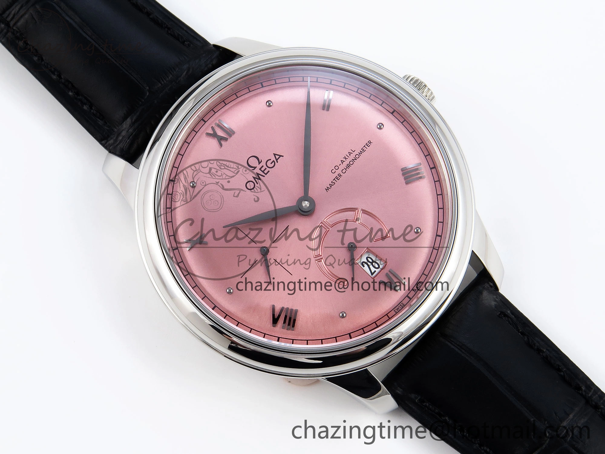 De Ville Power Reserve SS MKF 1:1 Best Edition Pink Dial on Black Leather Strap