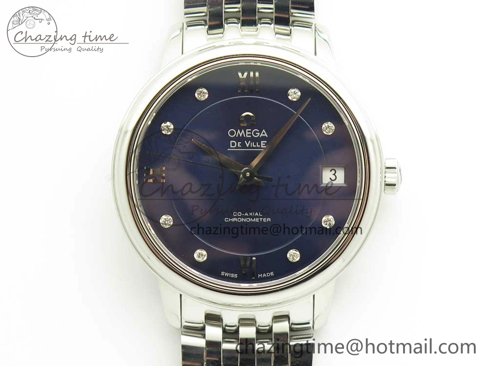 De Ville Prestige Ladies 32.7mm SS MKF 1:1 Best Edition Blue Dial Diamonds Markers on SS Bracelet MIYOTA 9015