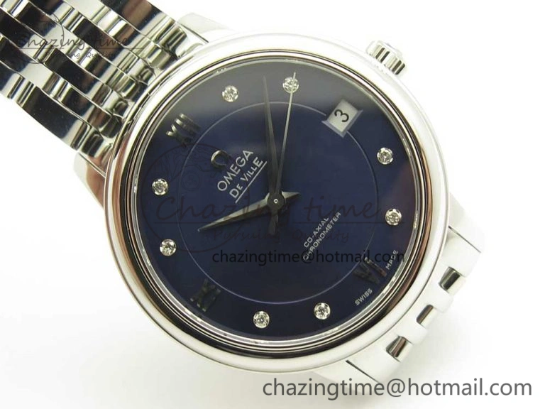 De Ville Prestige Ladies 32.7mm SS MKF 1:1 Best Edition Blue Dial Diamonds Markers on SS Bracelet MIYOTA 9015
