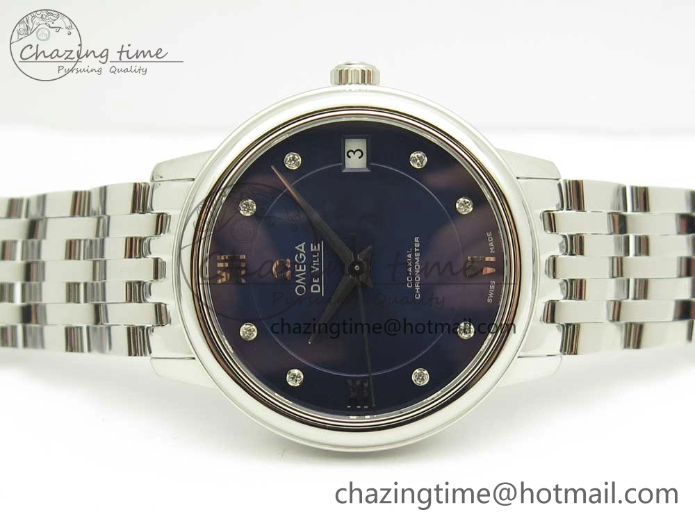 De Ville Prestige Ladies 32.7mm SS MKF 1:1 Best Edition Blue Dial Diamonds Markers on SS Bracelet MIYOTA 9015