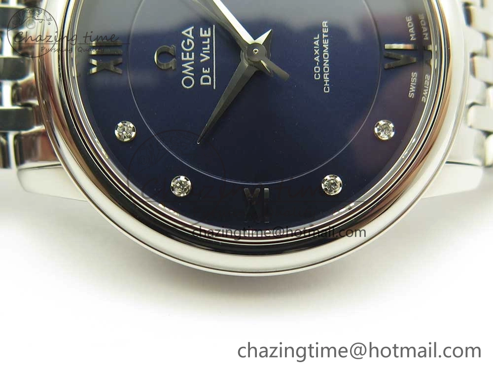 De Ville Prestige Ladies 32.7mm SS MKF 1:1 Best Edition Blue Dial Diamonds Markers on SS Bracelet MIYOTA 9015