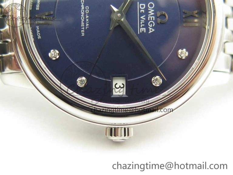 De Ville Prestige Ladies 32.7mm SS MKF 1:1 Best Edition Blue Dial Diamonds Markers on SS Bracelet MIYOTA 9015