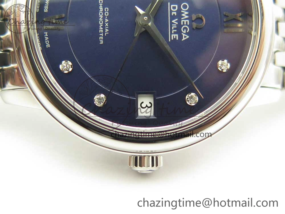 De Ville Prestige Ladies 32.7mm SS MKF 1:1 Best Edition Blue Dial Diamonds Markers on SS Bracelet MIYOTA 9015