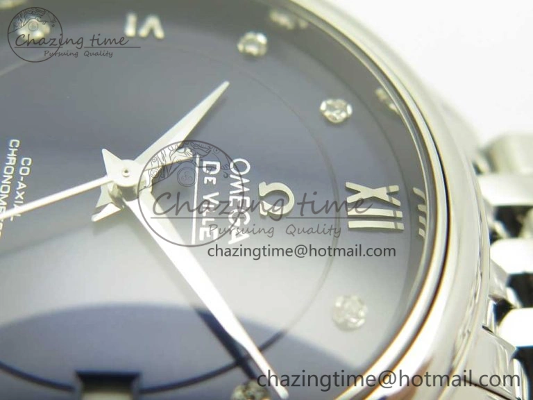De Ville Prestige Ladies 32.7mm SS MKF 1:1 Best Edition Blue Dial Diamonds Markers on SS Bracelet MIYOTA 9015
