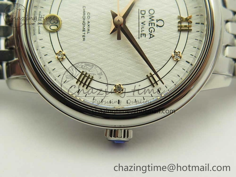 De Ville Prestige Ladies 32.7mm SS MKF 1:1 Best Edition White Dial RG Markers on SS Bracelet MIYOTA 9015