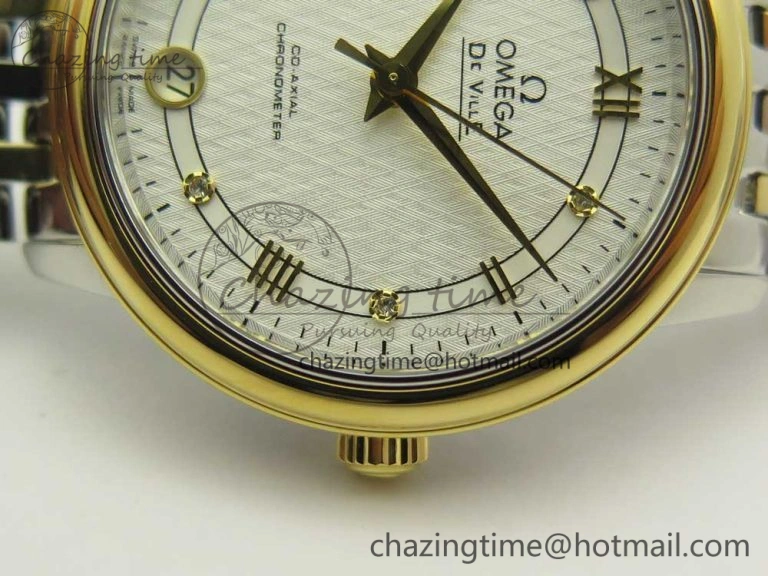 De Ville Prestige Ladies 32.7mm SS MKF 1:1 Best Edition White Dial Roman Markers on SS YG Bracelet MIYOTA 9015
