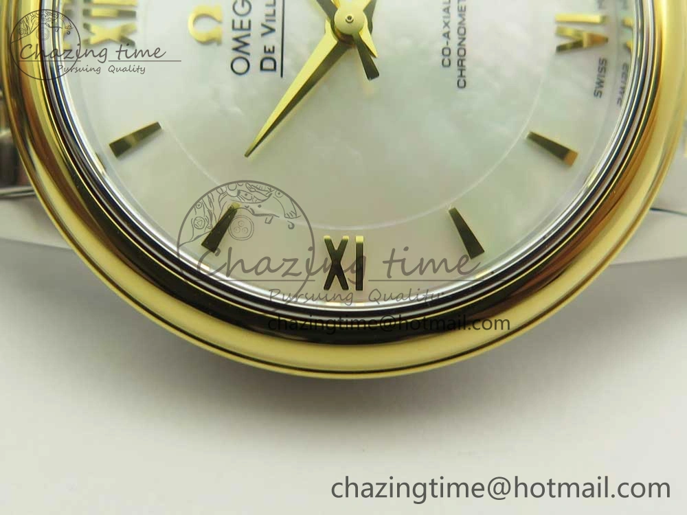 De Ville Prestige Ladies 32.7mm SS MKF 1:1 Best Edition White MOP Dial Diamonds Markers on SS YG Bracelet MIYOTA 9015