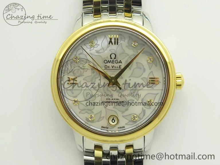 De Ville Prestige Ladies 32.7mm SS MKF 1:1 Best Edition White MOP Dial Roman Markers on SS YG Bracelet MIYOTA 9015