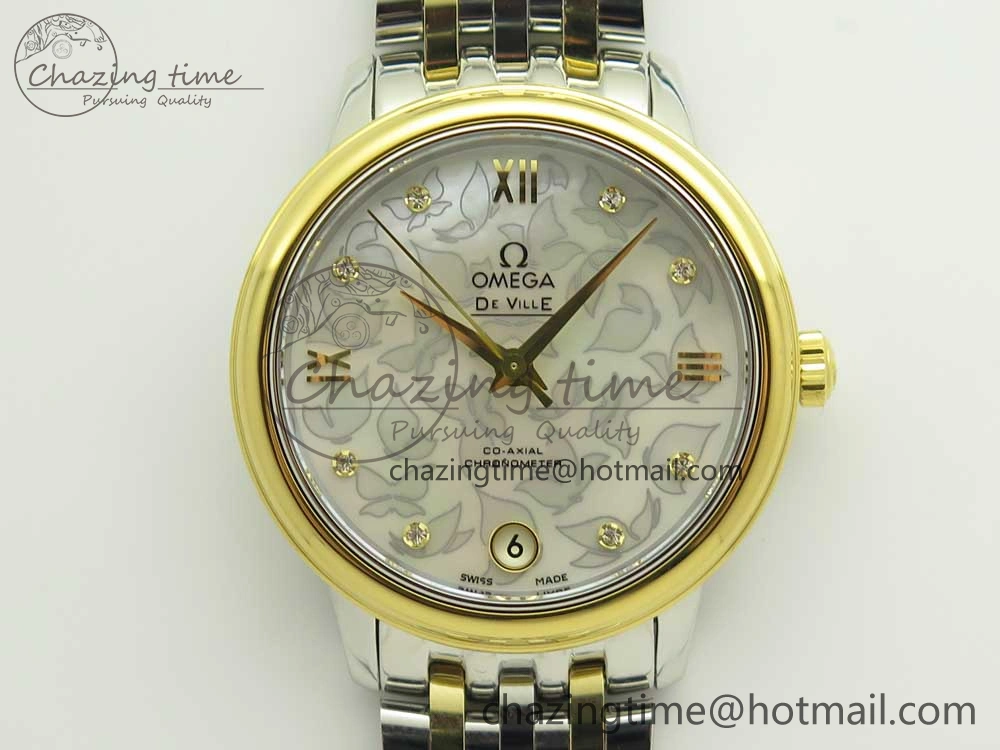 De Ville Prestige Ladies 32.7mm SS MKF 1:1 Best Edition White MOP Dial Roman Markers on SS YG Bracelet MIYOTA 9015