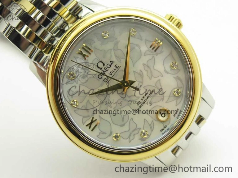 De Ville Prestige Ladies 32.7mm SS MKF 1:1 Best Edition White MOP Dial Roman Markers on SS YG Bracelet MIYOTA 9015