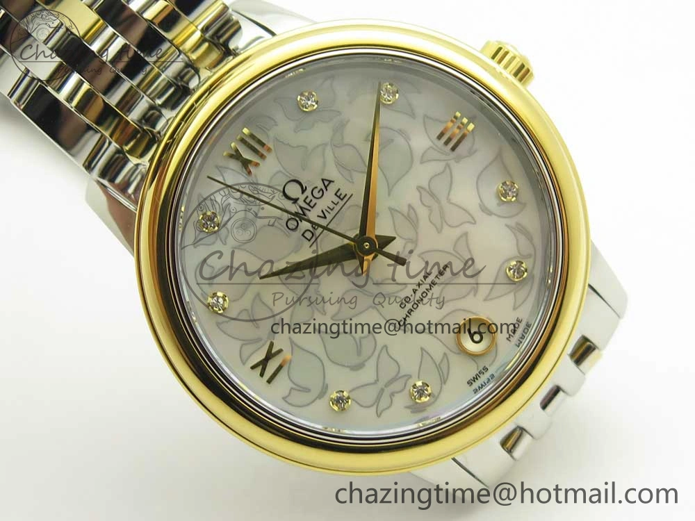 De Ville Prestige Ladies 32.7mm SS MKF 1:1 Best Edition White MOP Dial Roman Markers on SS YG Bracelet MIYOTA 9015