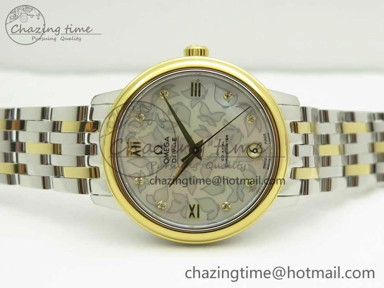 De Ville Prestige Ladies 32.7mm SS MKF 1:1 Best Edition White MOP Dial Roman Markers on SS YG Bracelet MIYOTA 9015