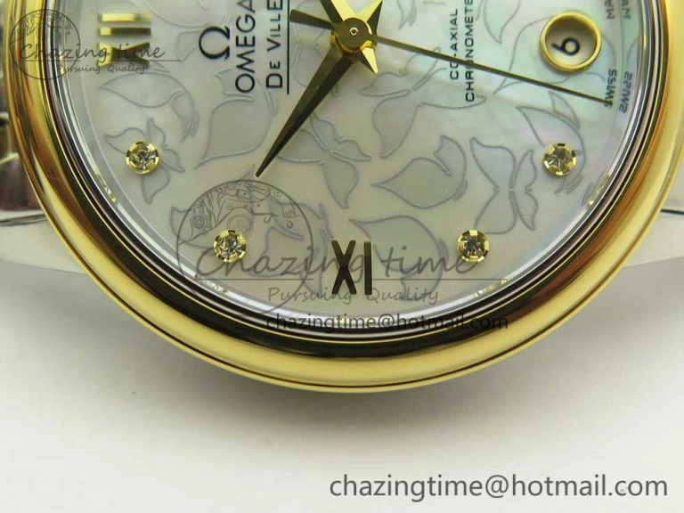 De Ville Prestige Ladies 32.7mm SS MKF 1:1 Best Edition White MOP Dial Roman Markers on SS YG Bracelet MIYOTA 9015