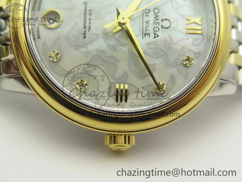 De Ville Prestige Ladies 32.7mm SS MKF 1:1 Best Edition White MOP Dial Roman Markers on SS YG Bracelet MIYOTA 9015