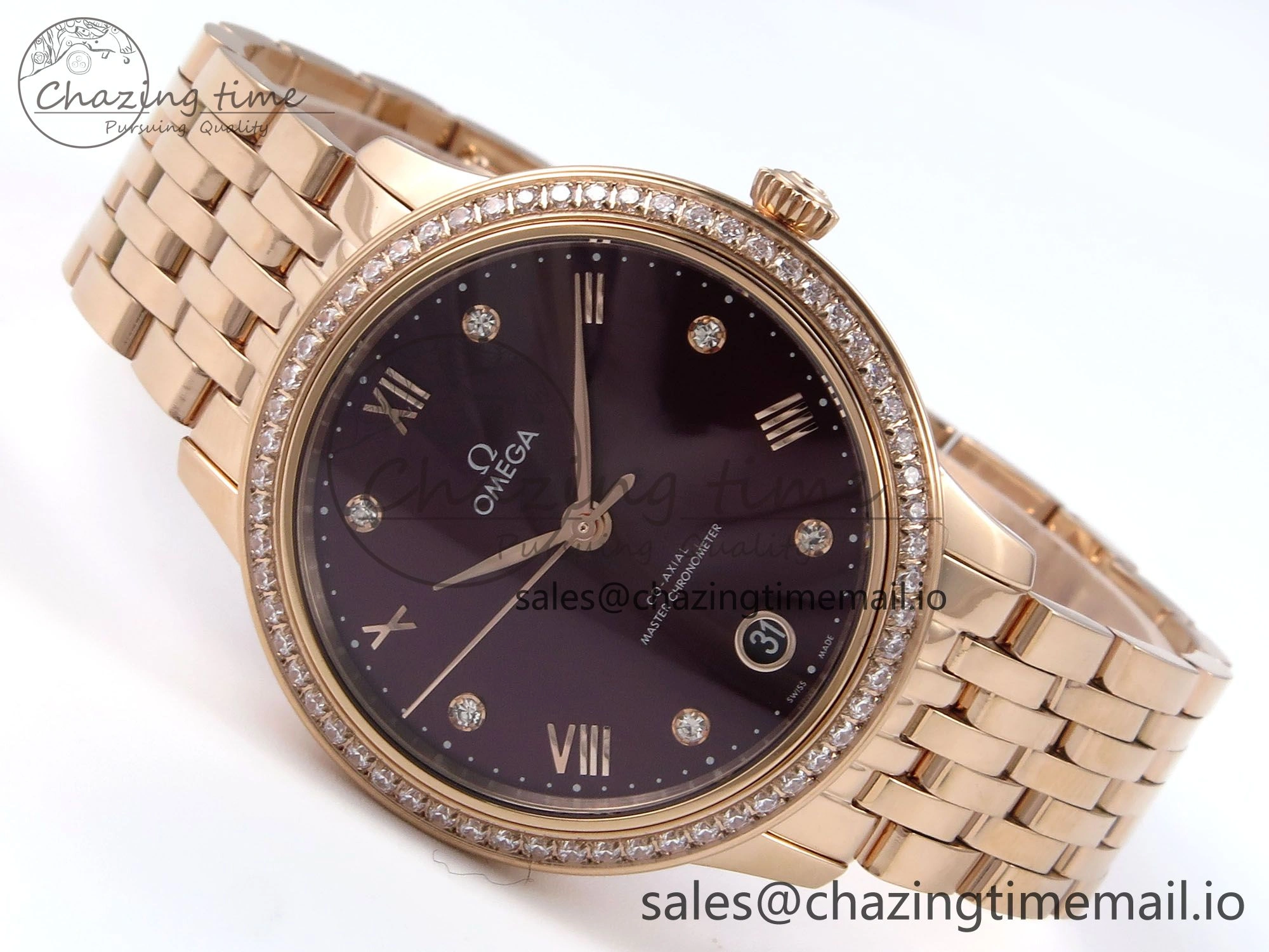 De Ville Prestige Ladies RG VSF 1:1 Best Edition Brown Diamonds Dial on RG Bracelet A8800