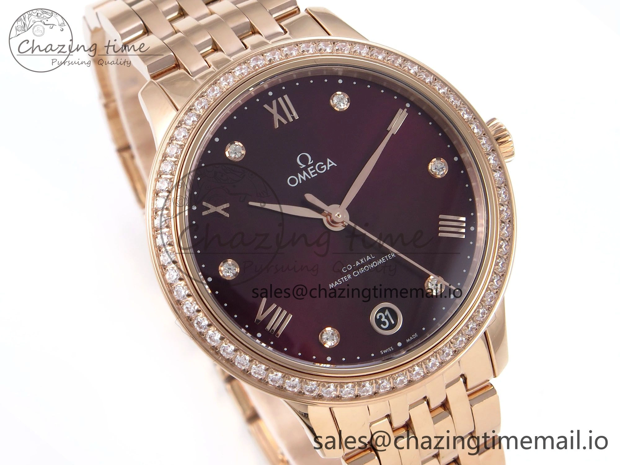 De Ville Prestige Ladies RG VSF 1:1 Best Edition Brown Diamonds Dial on RG Bracelet A8800