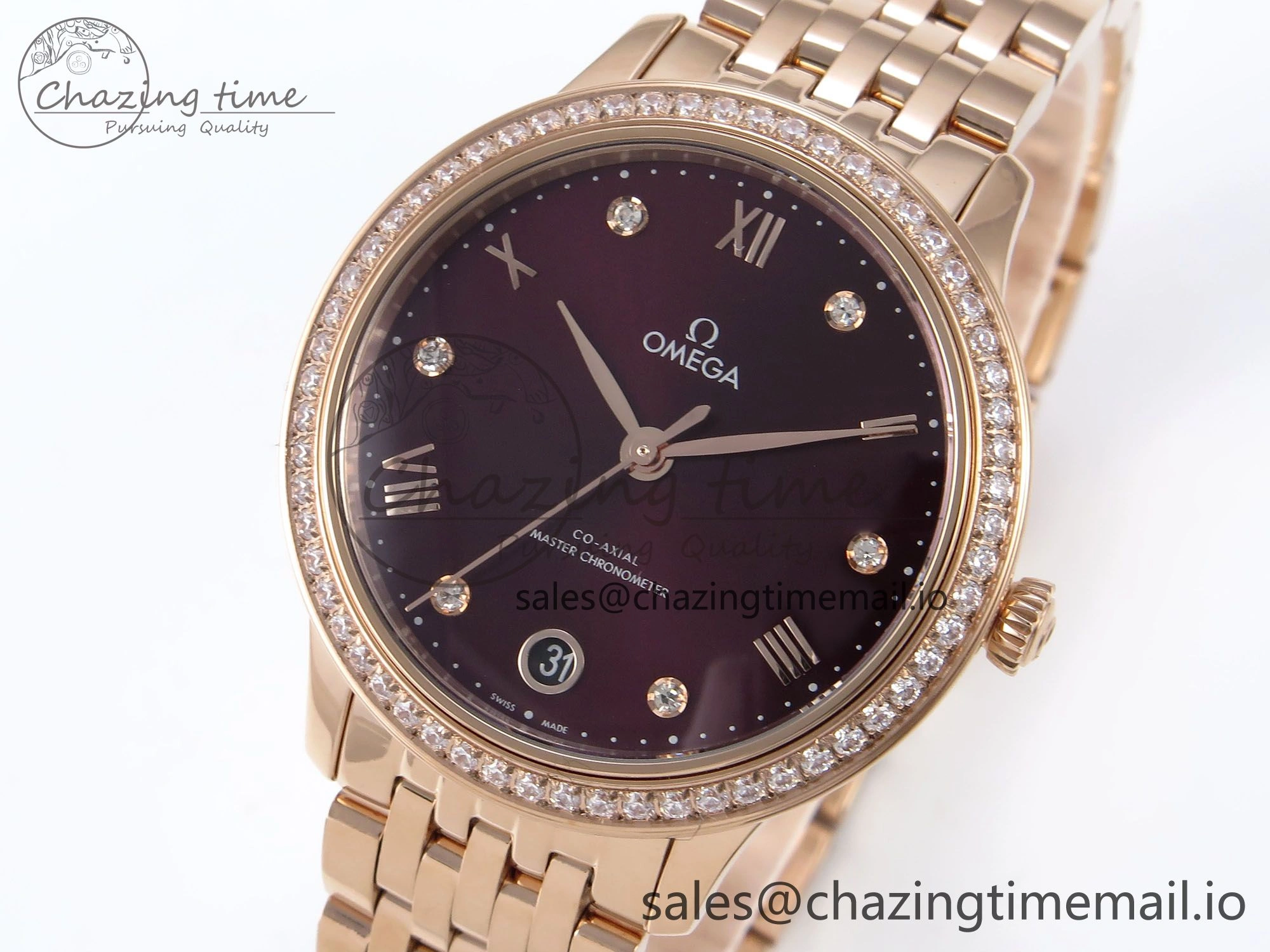 De Ville Prestige Ladies RG VSF 1:1 Best Edition Brown Diamonds Dial on RG Bracelet A8800