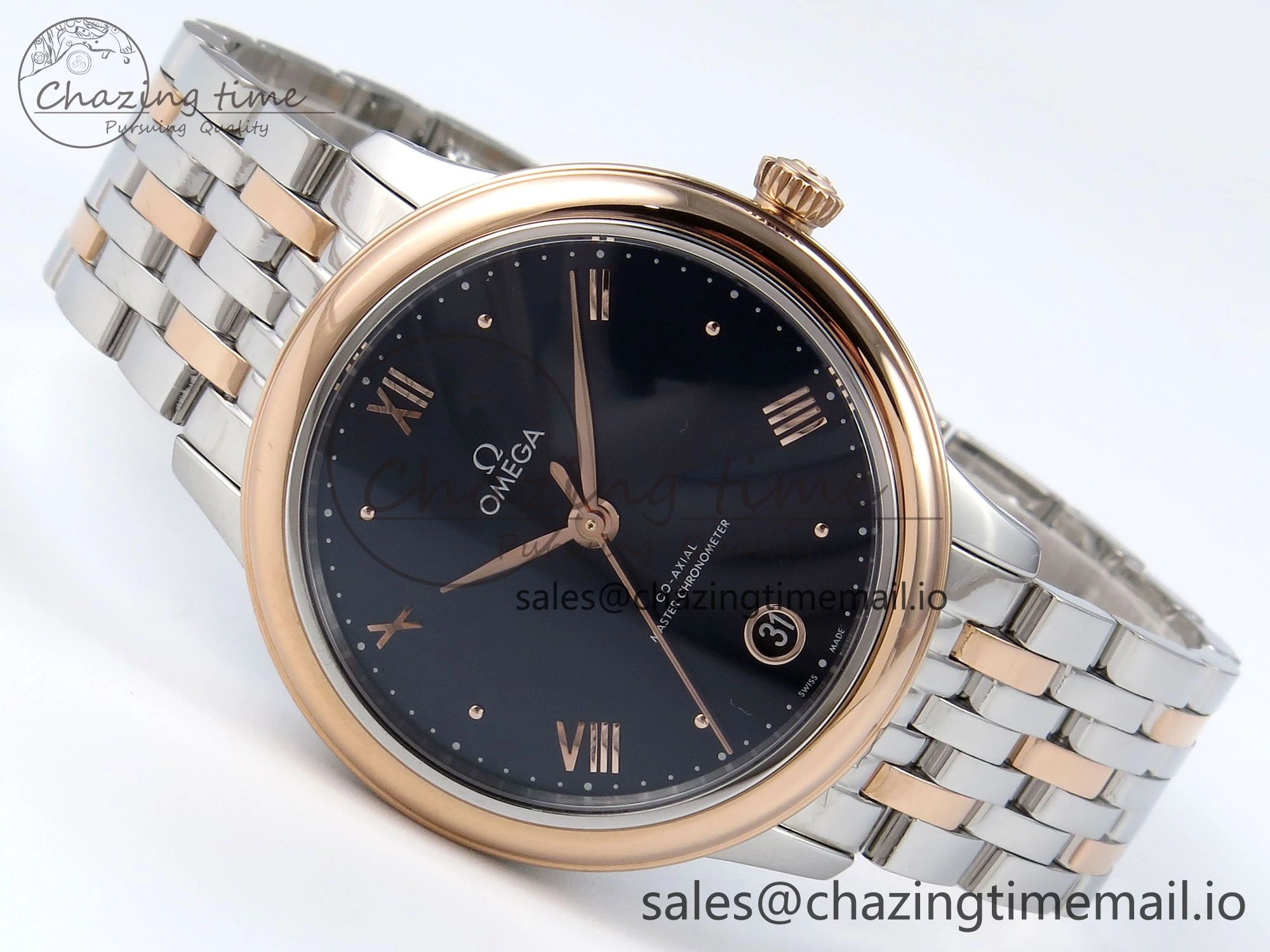 De Ville Prestige Ladies SS RG VSF 1:1 Best Edition Blue Dial on SS RG Bracelet A8800