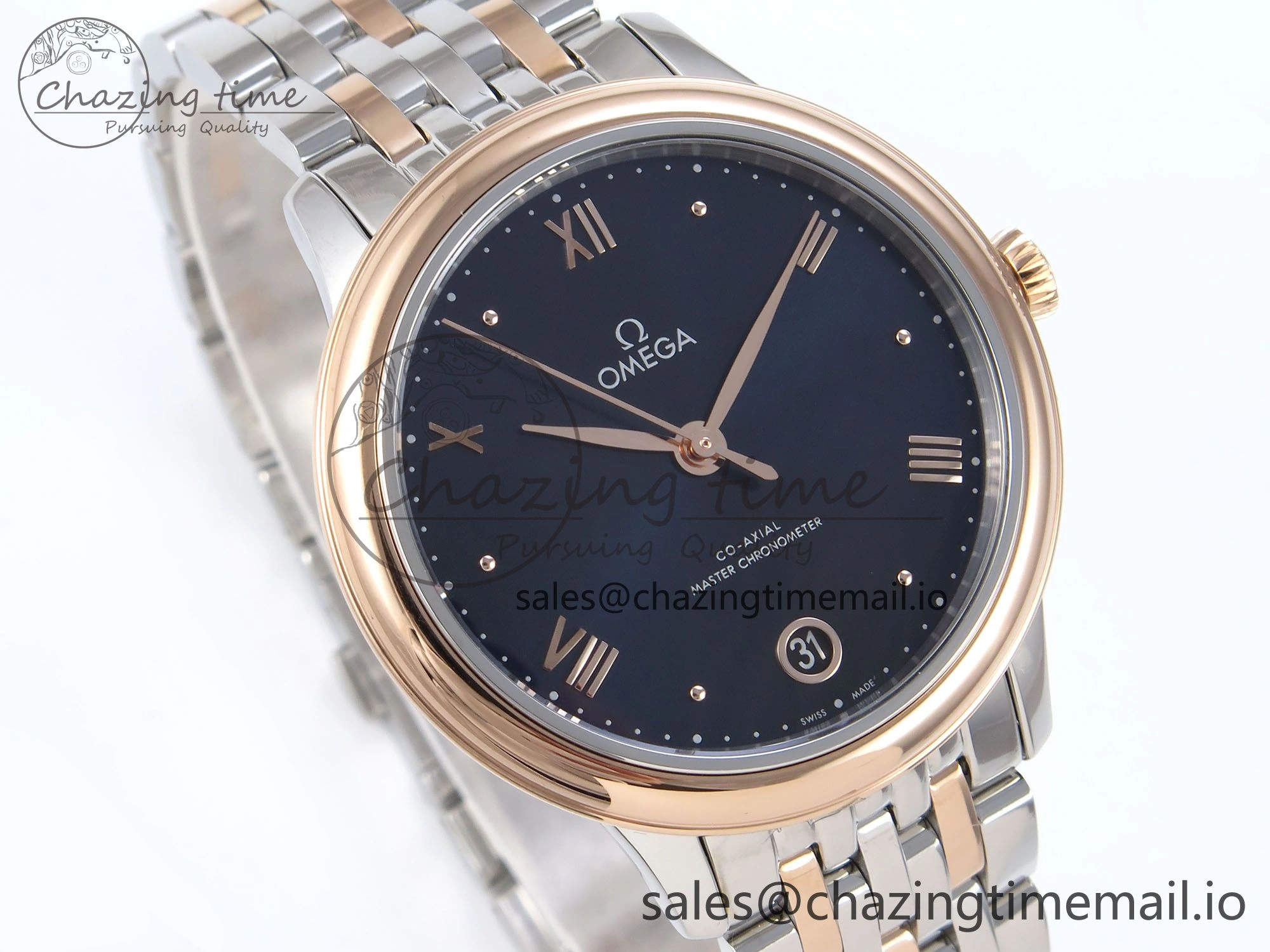 De Ville Prestige Ladies SS RG VSF 1:1 Best Edition Blue Dial on SS RG Bracelet A8800