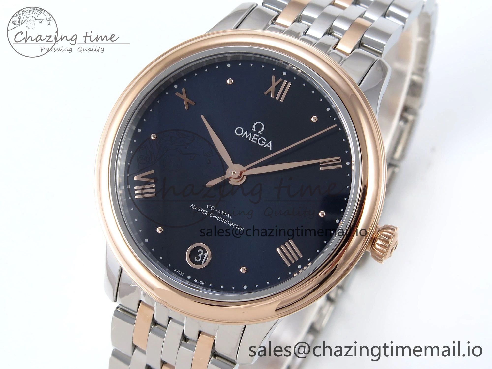 De Ville Prestige Ladies SS RG VSF 1:1 Best Edition Blue Dial on SS RG Bracelet A8800
