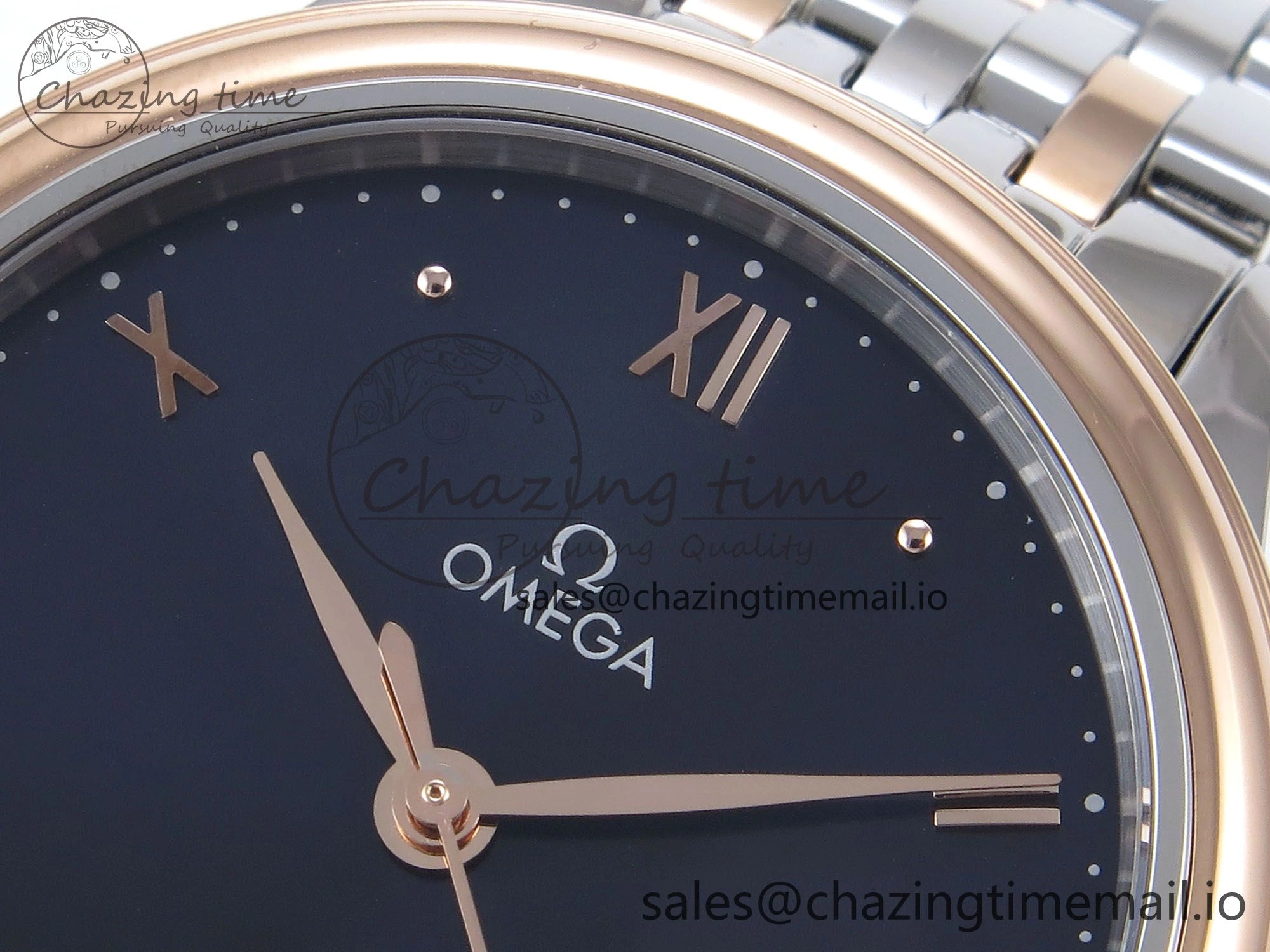 De Ville Prestige Ladies SS RG VSF 1:1 Best Edition Blue Dial on SS RG Bracelet A8800