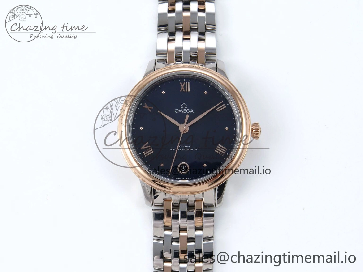 De Ville Prestige Ladies SS RG VSF 1:1 Best Edition Blue Dial on SS RG Bracelet A8800
