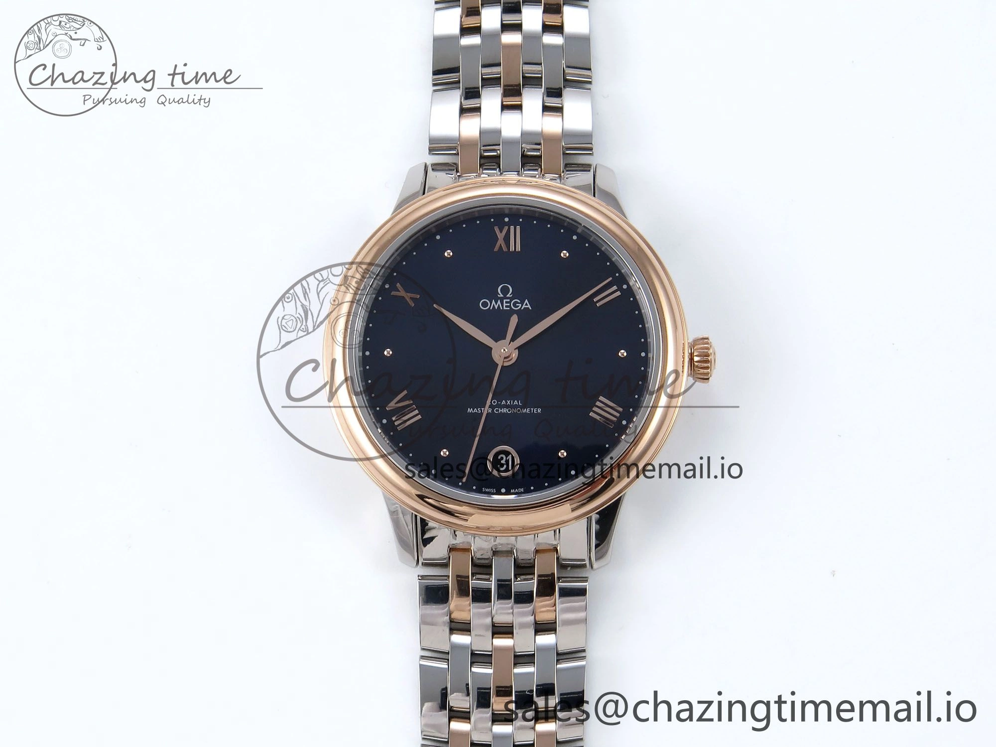 De Ville Prestige Ladies SS RG VSF 1:1 Best Edition Blue Dial on SS RG Bracelet A8800