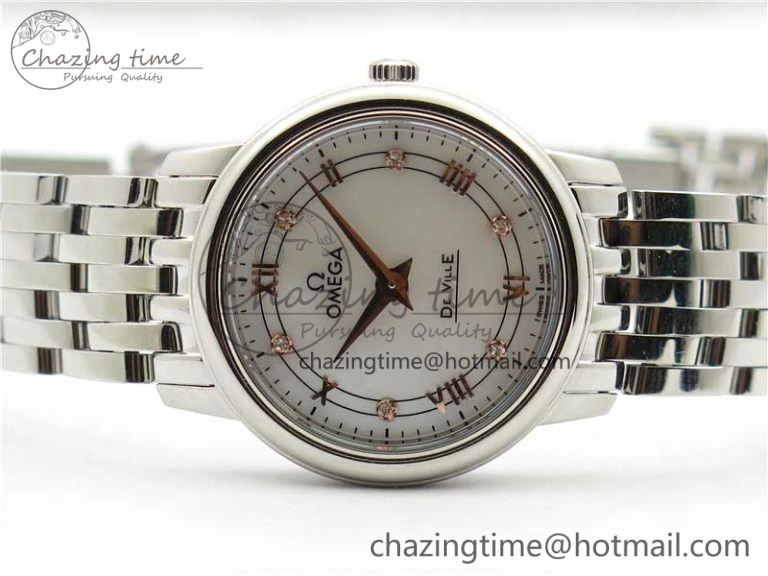 De Ville Prestige Quartz 27.4 mm SS ZF 1:1 Best Edition White Dial RG Markers on SS Bracelet Jap Quartz