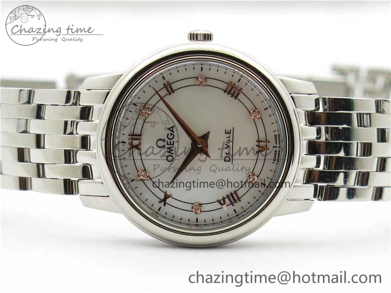 De Ville Prestige Quartz 27.4 mm SS ZF 1:1 Best Edition White Dial RG Markers on SS Bracelet Jap Quartz