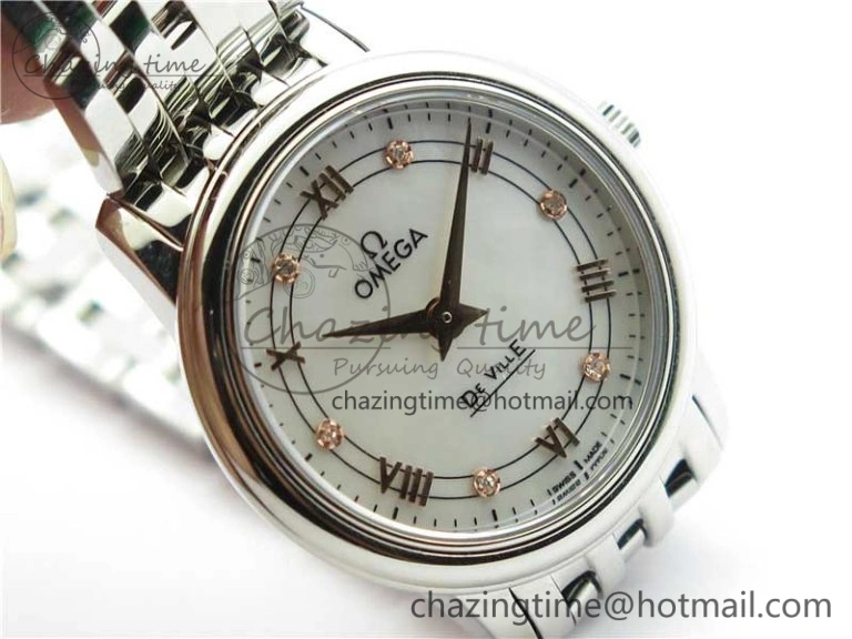 De Ville Prestige Quartz 27.4 mm SS ZF 1:1 Best Edition White Dial RG Markers on SS Bracelet Jap Quartz