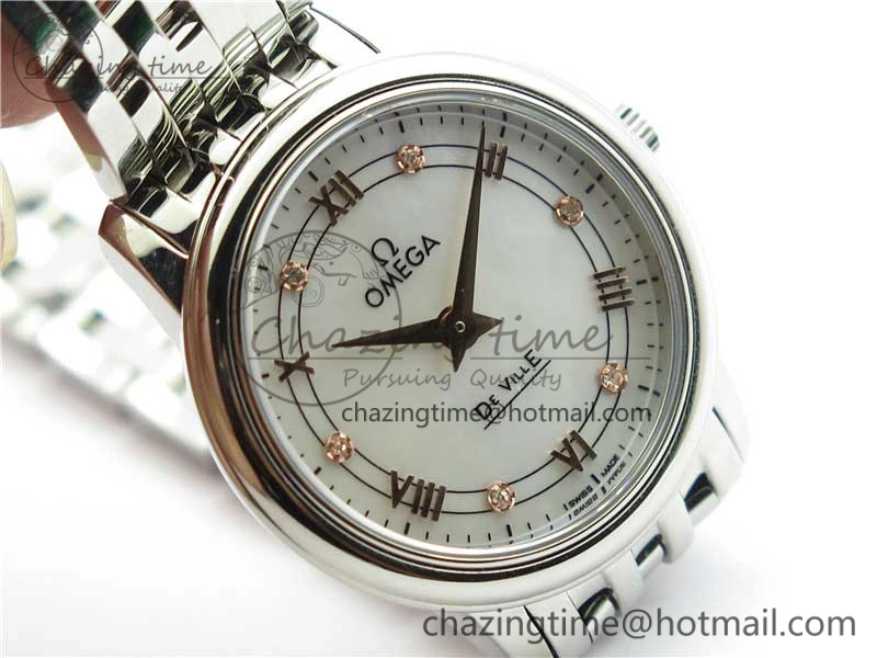 De Ville Prestige Quartz 27.4 mm SS ZF 1:1 Best Edition White Dial RG Markers on SS Bracelet Jap Quartz