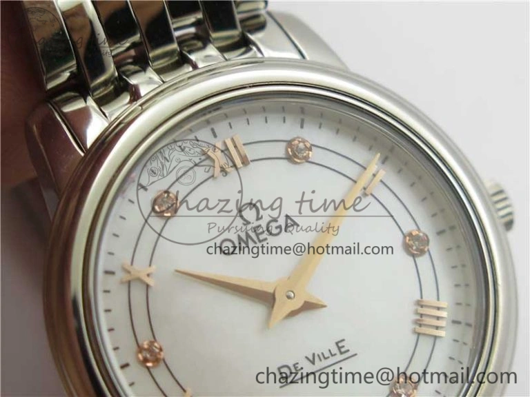 De Ville Prestige Quartz 27.4 mm SS ZF 1:1 Best Edition White Dial RG Markers on SS Bracelet Jap Quartz