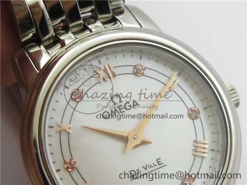 De Ville Prestige Quartz 27.4 mm SS ZF 1:1 Best Edition White Dial RG Markers on SS Bracelet Jap Quartz