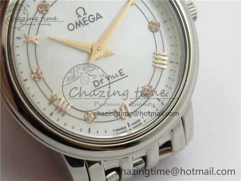 De Ville Prestige Quartz 27.4 mm SS ZF 1:1 Best Edition White Dial RG Markers on SS Bracelet Jap Quartz
