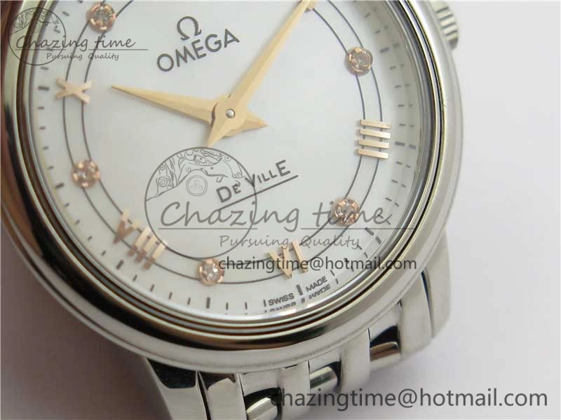 De Ville Prestige Quartz 27.4 mm SS ZF 1:1 Best Edition White Dial RG Markers on SS Bracelet Jap Quartz