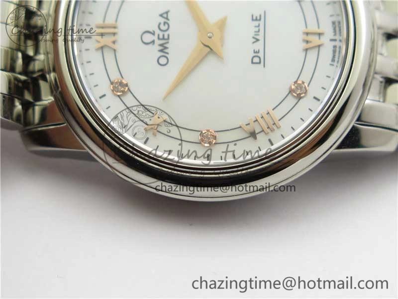 De Ville Prestige Quartz 27.4 mm SS ZF 1:1 Best Edition White Dial RG Markers on SS Bracelet Jap Quartz